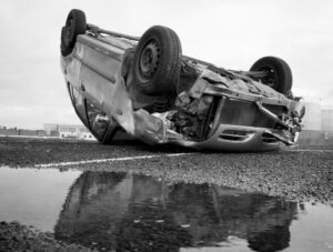 car turned upside-down, Black and White